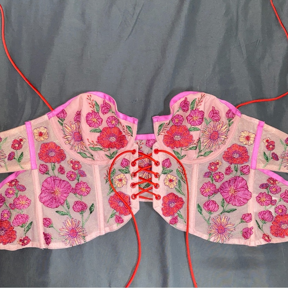 For Love And Lemons Pink and Red Floral Bra